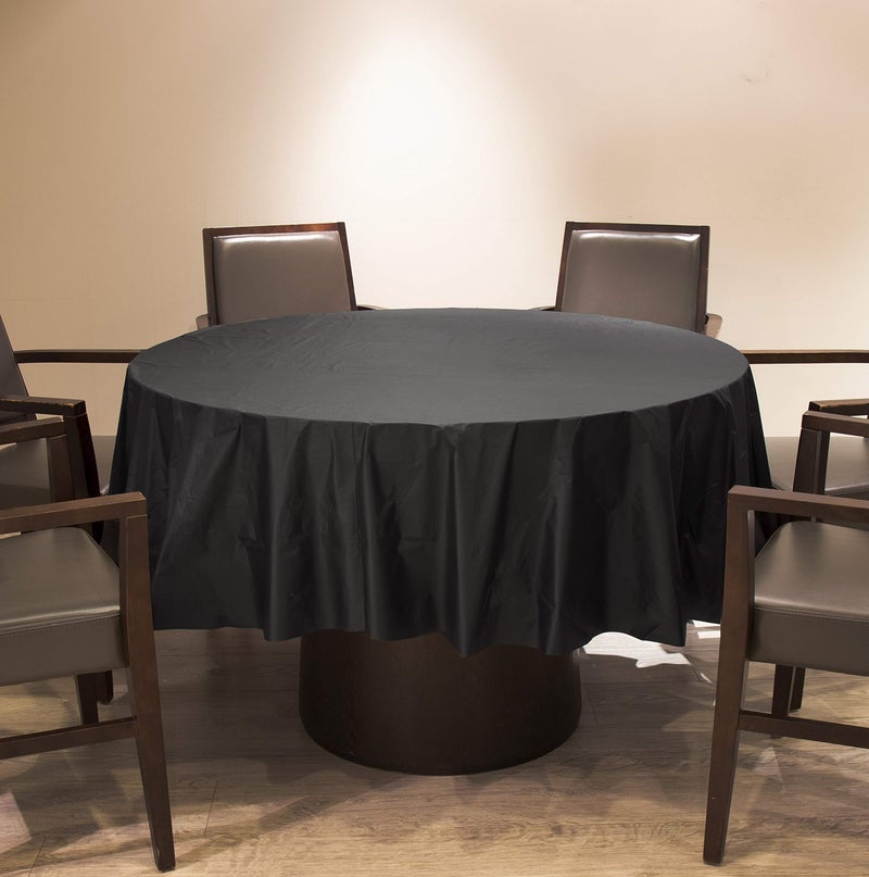 Neatiffy 84 Inch 6 Pack Disposable Round Plastic Tablecloths Picnic/Camping/Party/Banquet Table Cover. Table Cloth for Round 84" Tables, Black - Image 3
